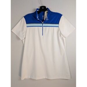 EP New York Golf‎ Polo Womens MED Quarter Zip Short Sleeve Mock Neck Stripe NEW